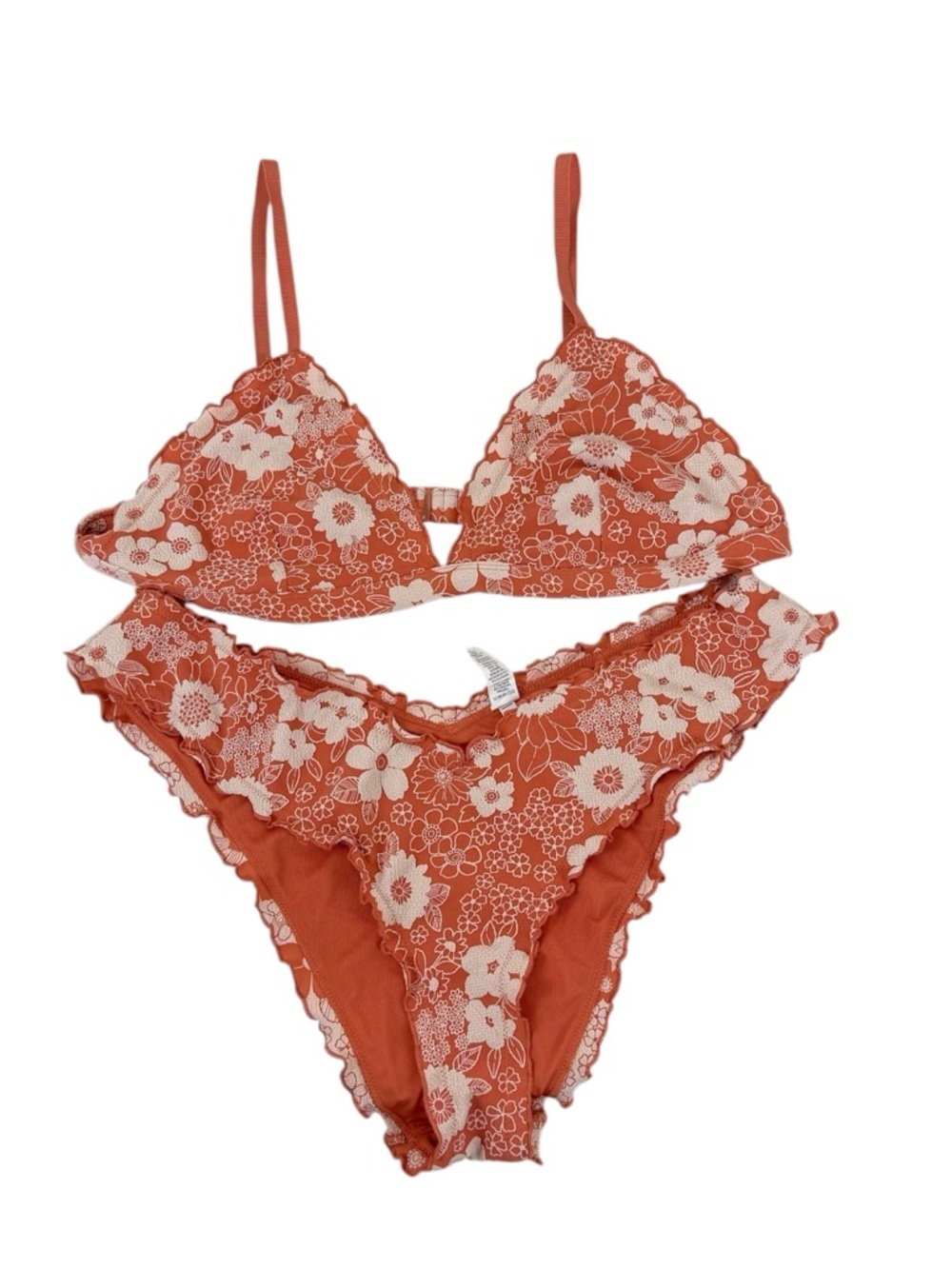 Aerie Orange Floral Lace Bikini Set